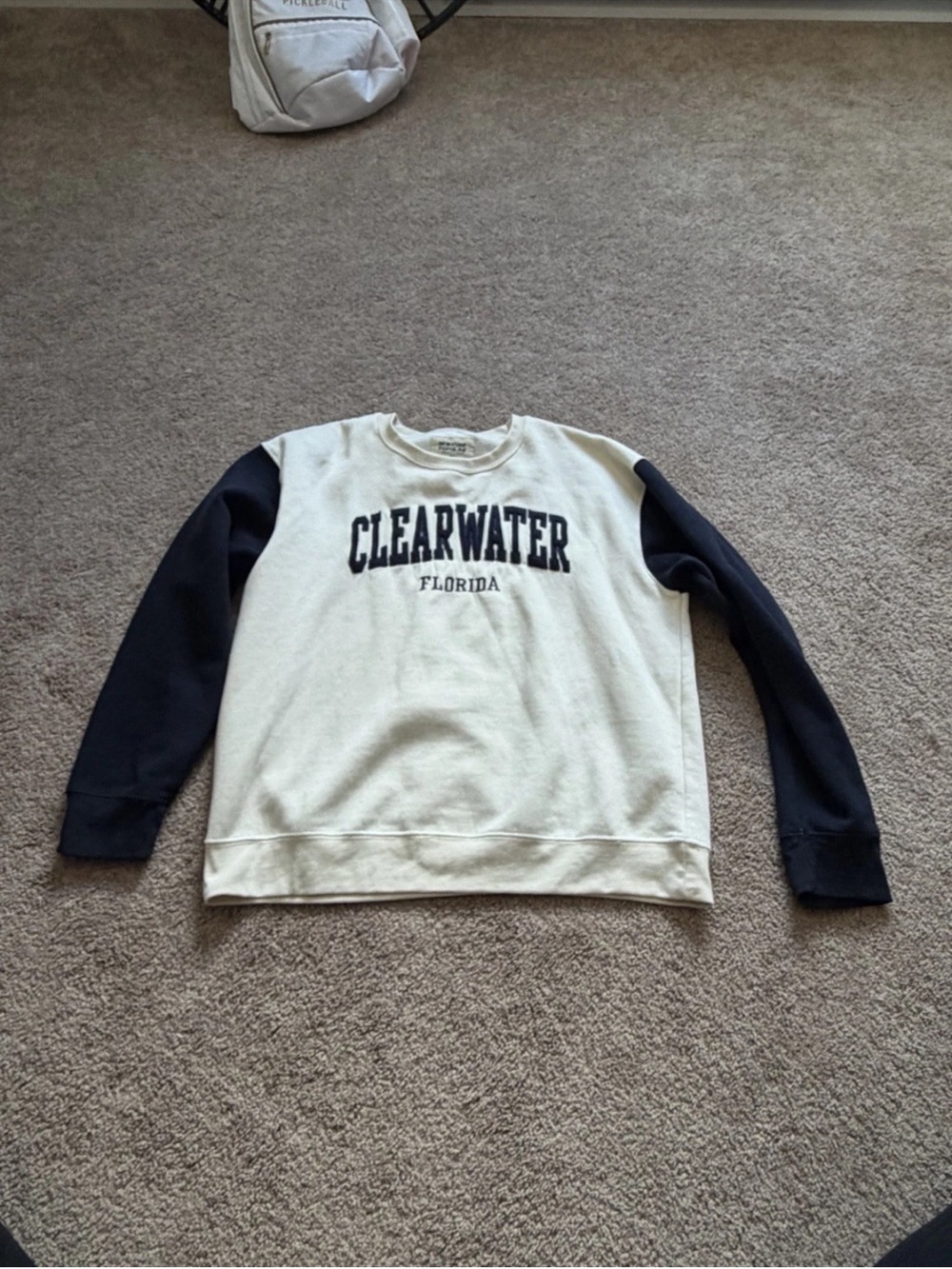Clearwater Florida Two-Tone Crewneck Sweatshirt - Cream with Navy Sleeves